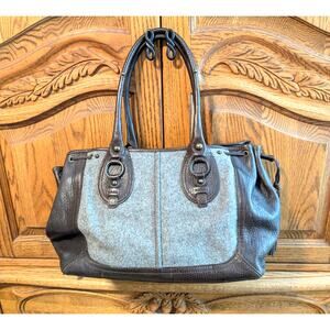 Vintage Banana Republic Leather Wool Flannel Medium Tote Handbag